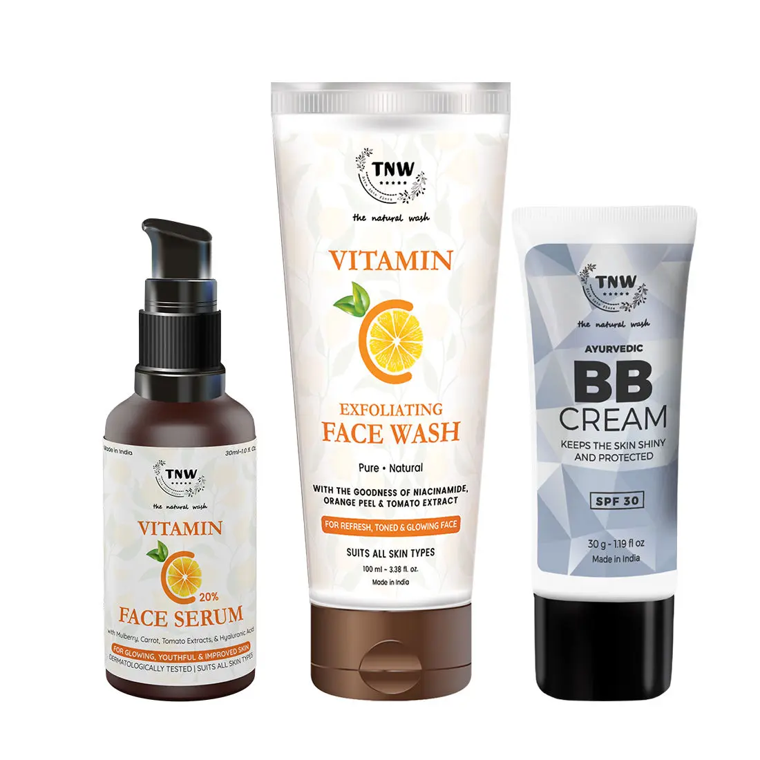 Combo of 3- BB Cream 30gm + Vitamin C Exfoliating Face Wash 100ml + Vitamin C Face Serum 30ml