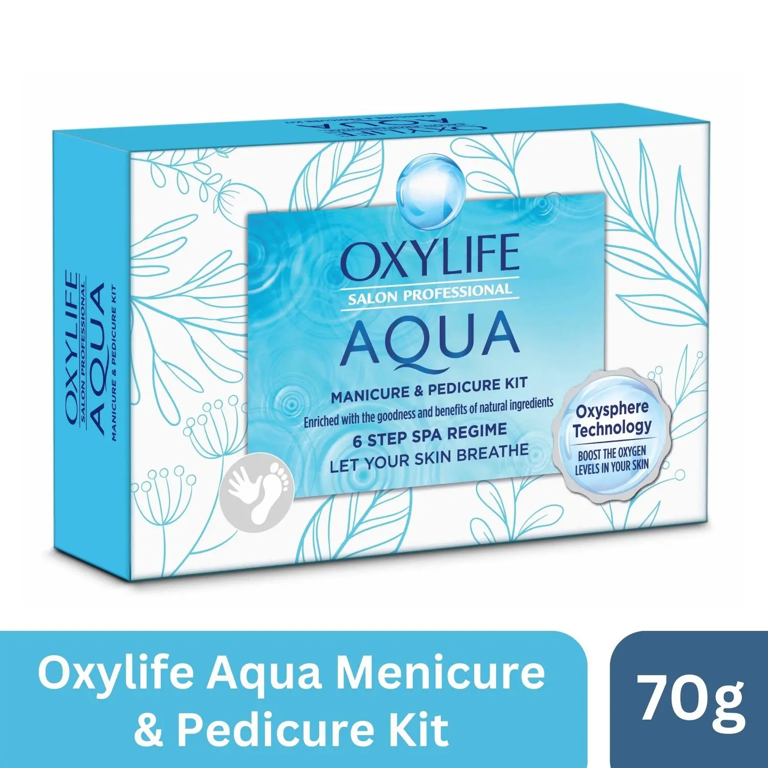 Oxylife Salon Professional Aqua Manicure & Pedicure Kit - 70g | With Oxysphere Technology | Enriched with Goodness of Natural Ingredients | Sulphate & Paraben Free | Cruelty Free | Complete Skin & Nail Care Solution | Professional Spa Like Experience