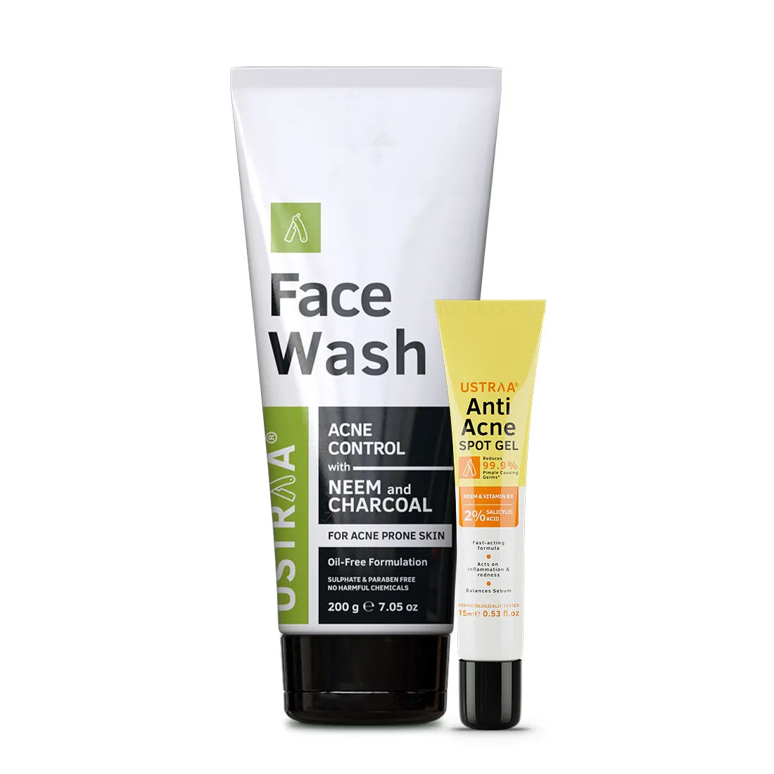 Ustraa Anti Acne Spot Gel & Face Wash Neem & Charcoal Combo