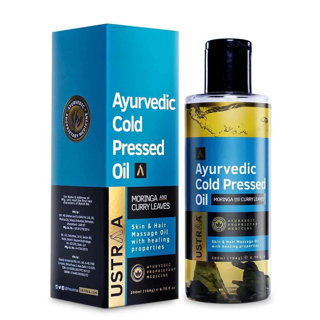 Ustraa Ayurvedic Cold Pressed Oil, Dermatological Tested, With Moringa Oil & Curry Leaves