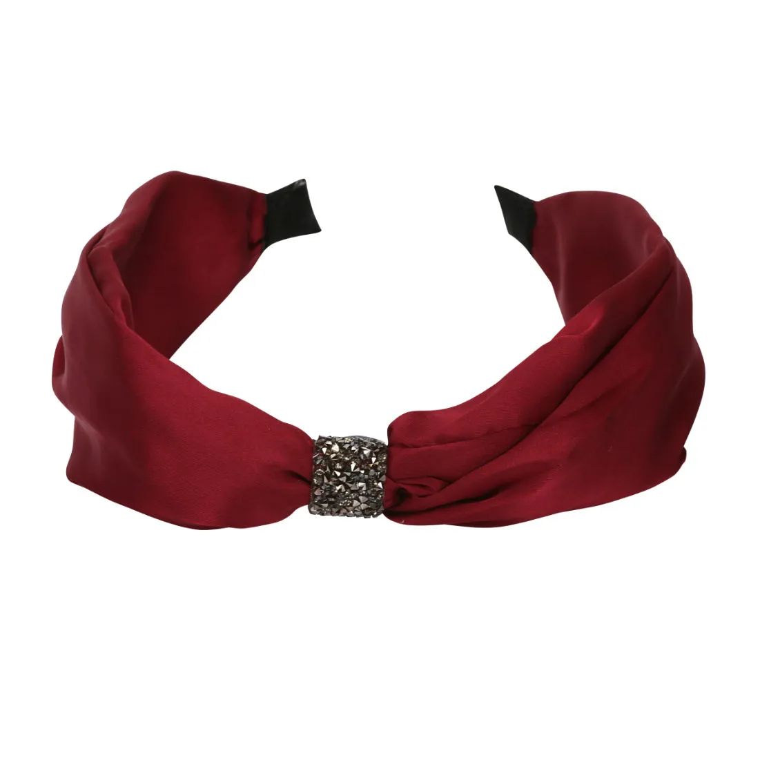 YouBella Hair Jewellery Satin Fabric Crystal Studded Maroon Head Band (YBHAIR_41354)