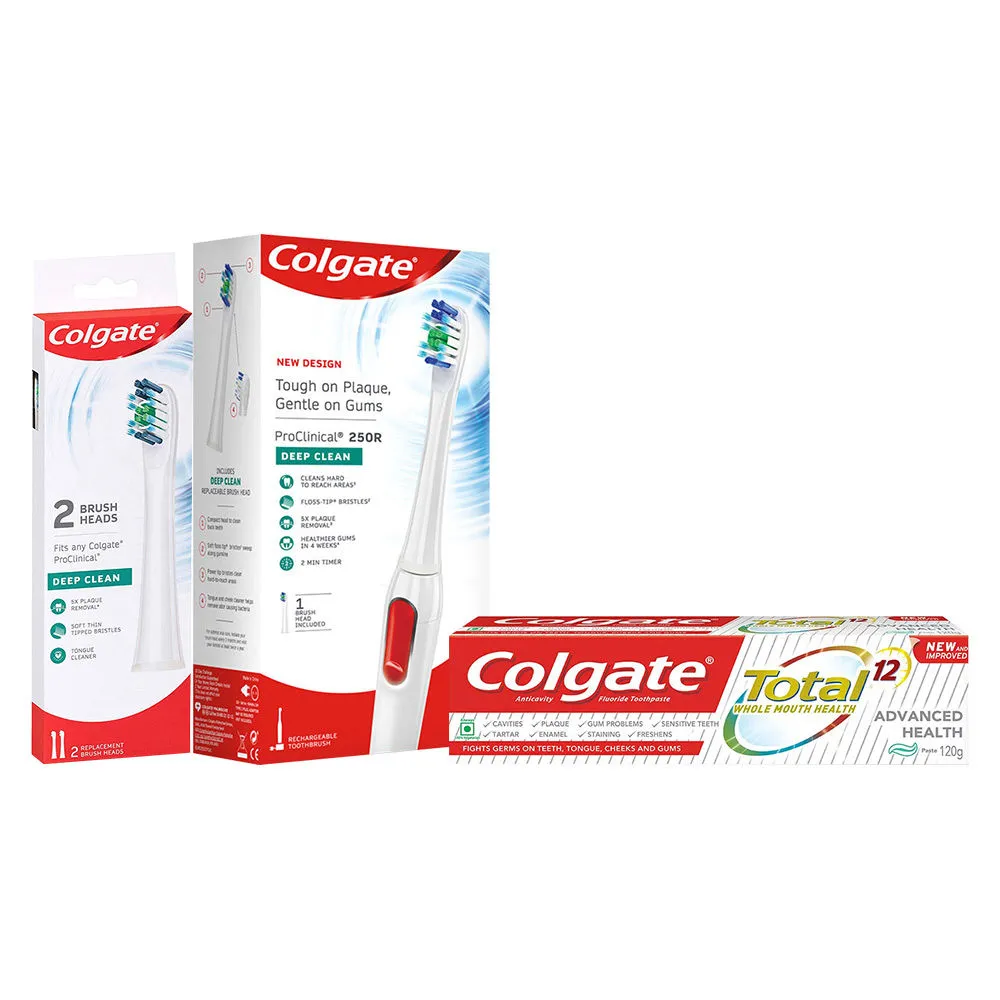 Colgate ProClinical 250R Deep Clean Electric Toothbrush with 2 Refills Colgate Total