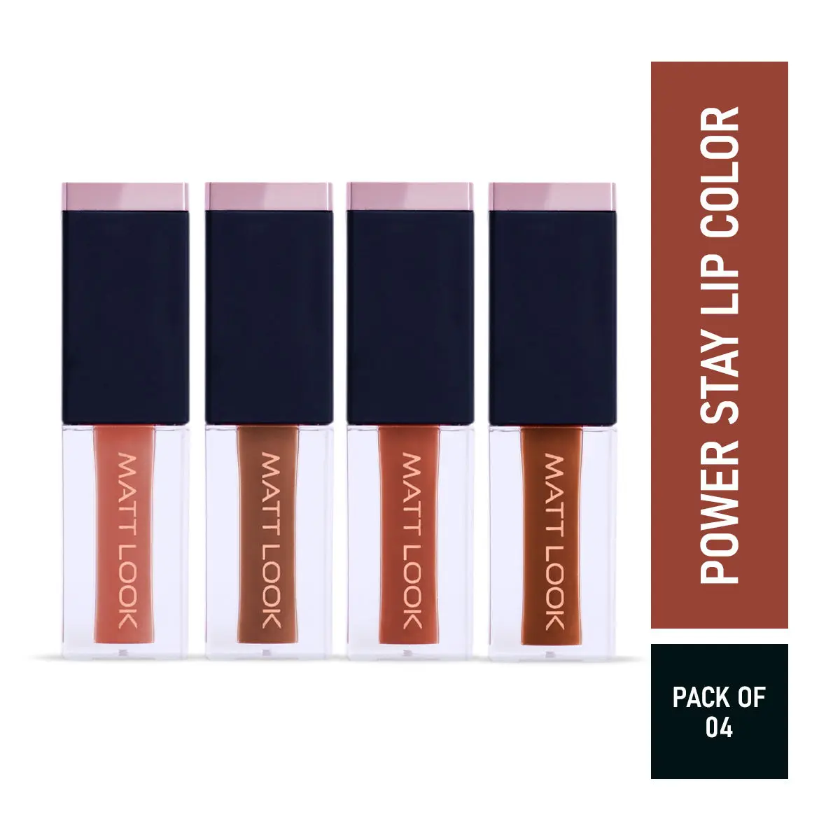 Mattlook 4 Power Stay Lip Colour Matt Liquid Lipsticks, Lip Gloss Creamy, Non Transfer, High Pigment, Long Lasting, Water & Smudge Proof - Nude Spice (2.5ml x 4 Pcs) - Pack of 4