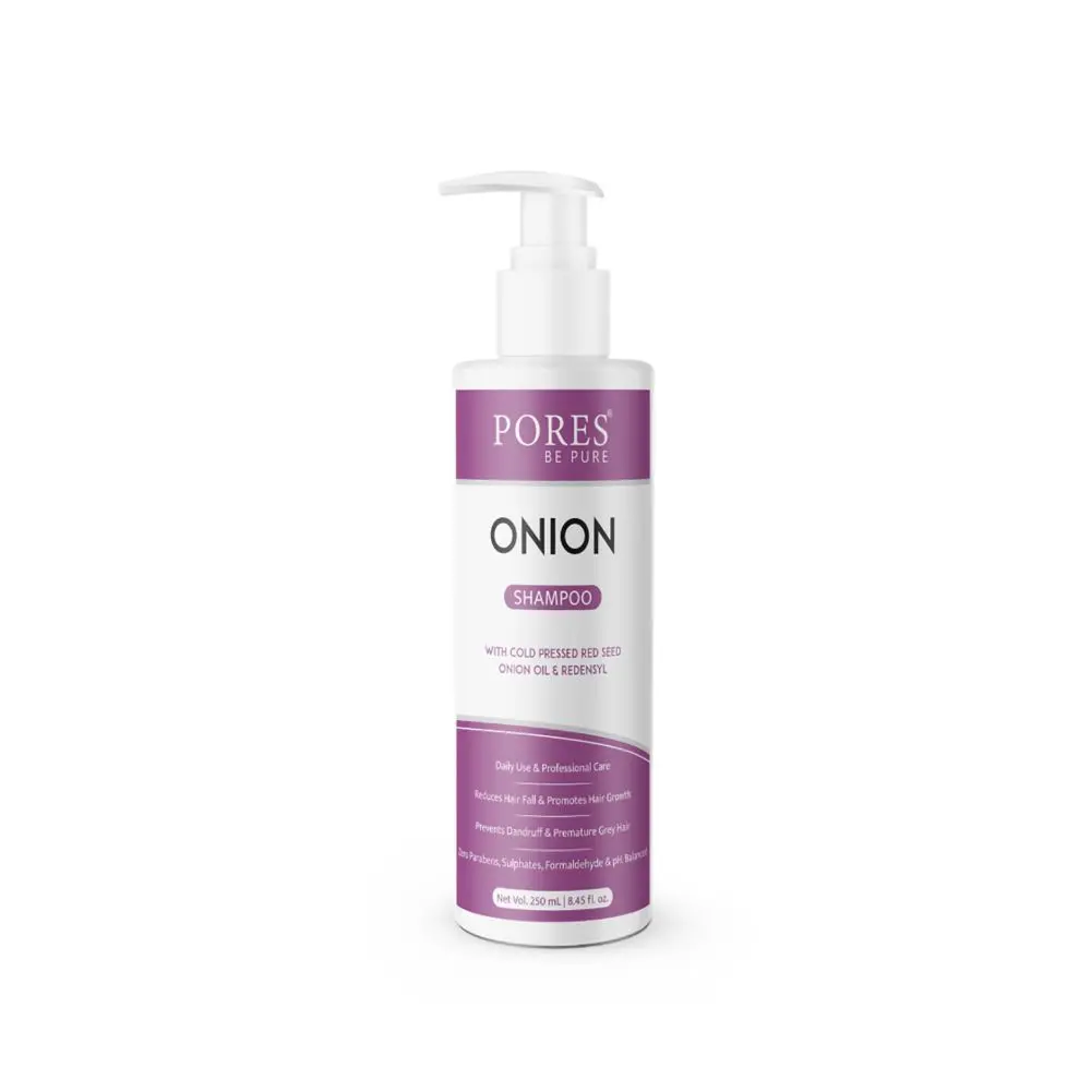 PORES Be Pure Onion Shampoo With Redensyl | Hair Fall Control & Promotes Hair Growth | Sulphate Free Shampoo for Women & Men - 250 Ml