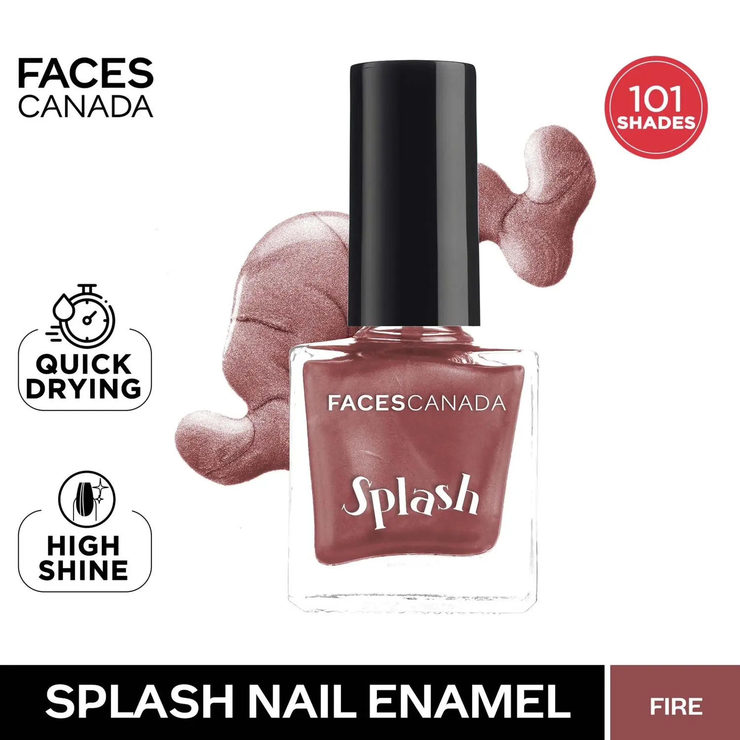 Faces Canada Splash Nail Enamel | Fast Dry | High Shine | Long Lasting | No Chip Formula | No Harmful Chemicals | Shade - Fire 8ml