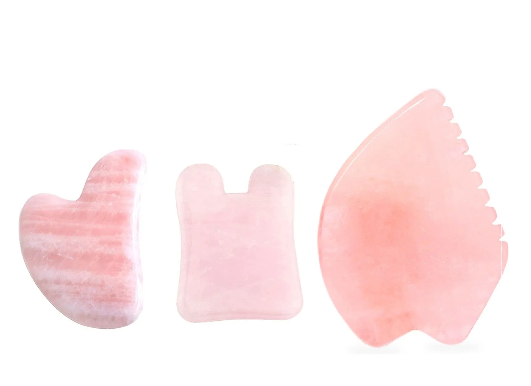 Getmecraft Rose Quartz, Leaf Shape And Rabbit Ear Shape Gua Sha Massage Tool Set