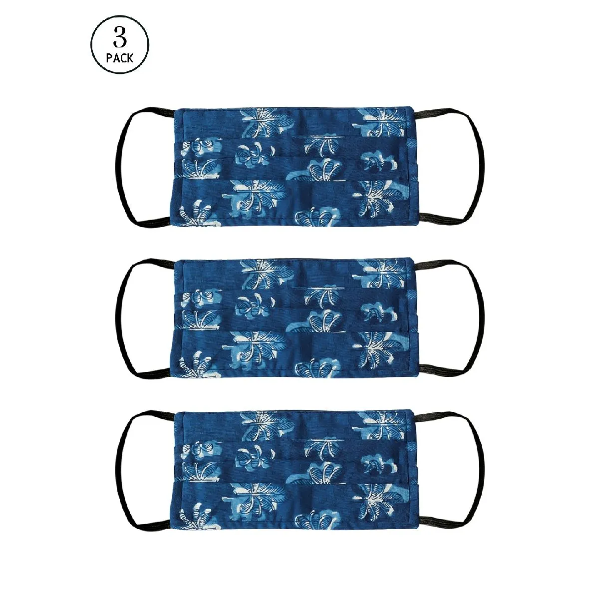 Bellofox 3-Ply Blue Indigo Flower Cotton Face Mask (Pack Of 3)