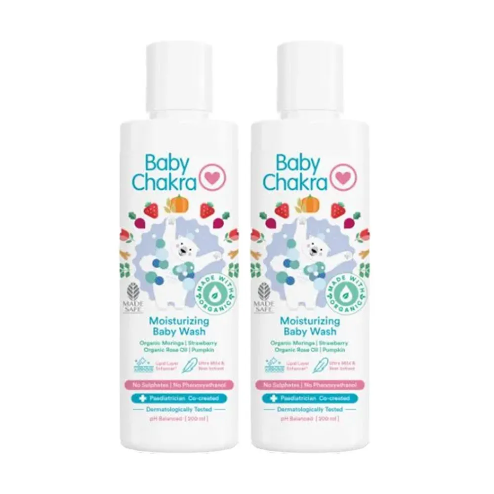 BabyChakra Moisturising Baby Wash, with Organic Moringa Oil, Lipid Layer Enhancers (200ml x 2)