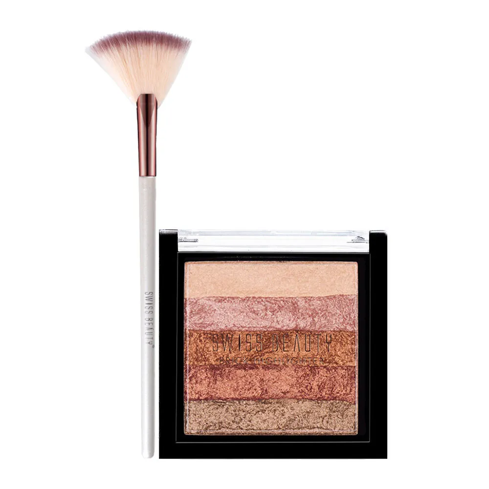 Swiss Beauty Brick Highlighter And Fan Brush - Combo