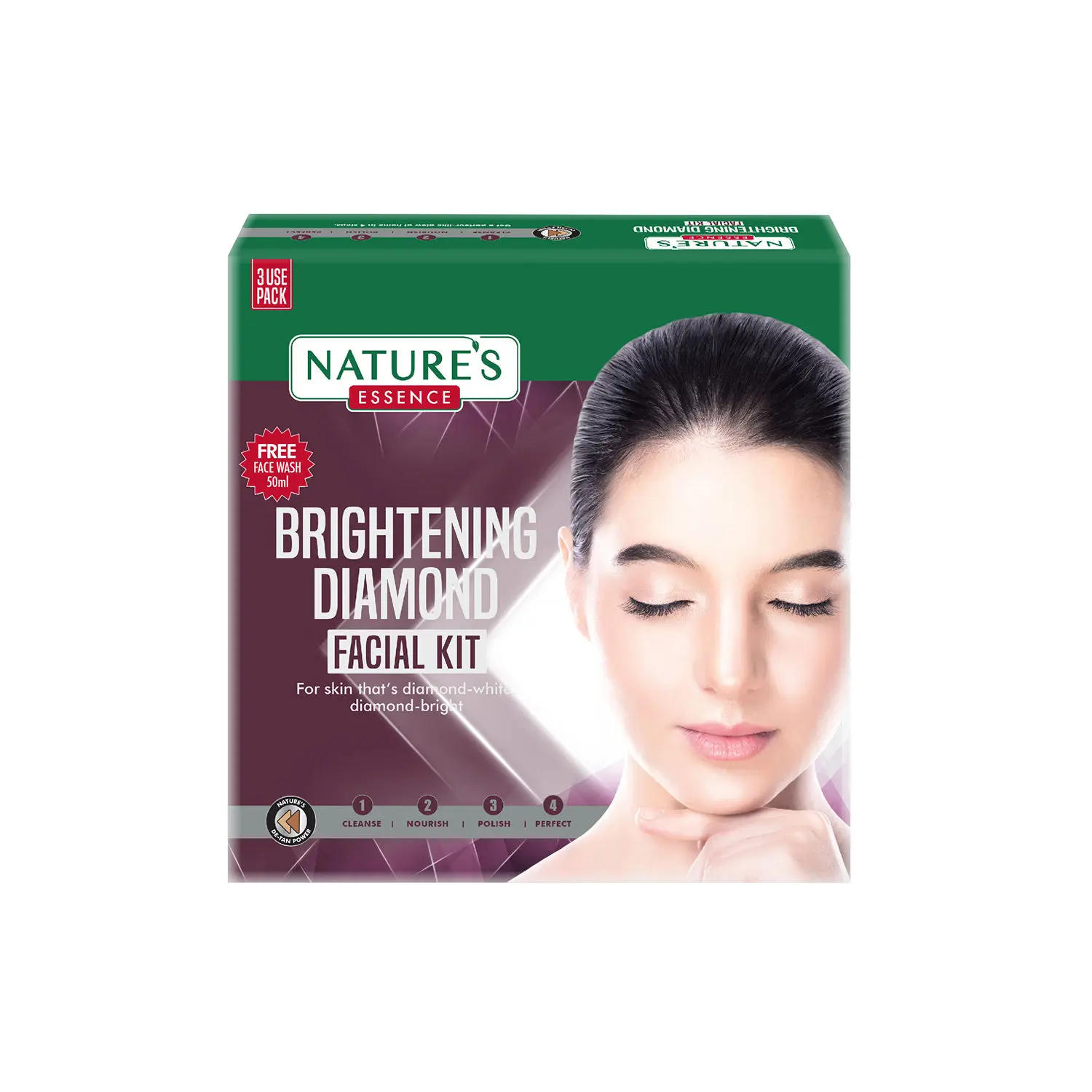 Nature's Essence Brightening Diamond Facial Kit, 60gm+ 1 N face wash 50 ml free