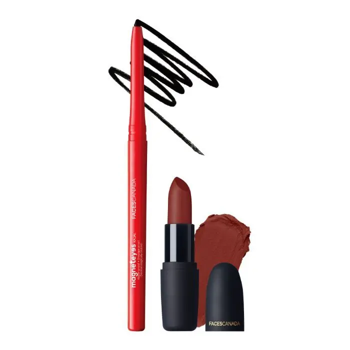 Faces Canada Magneteyes Kajal & Weightless Matte Lipstick Royal Maroon 4.35 g