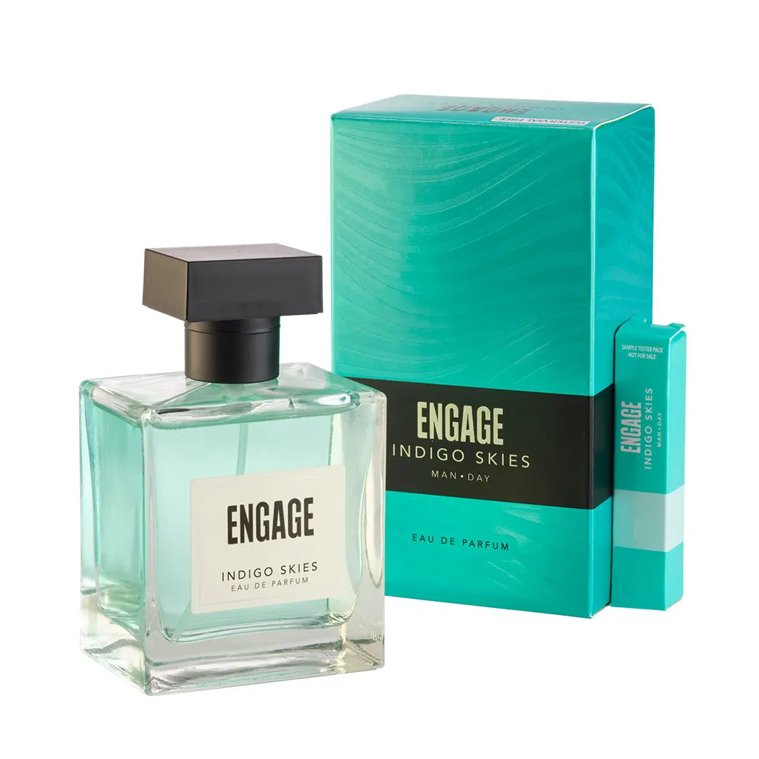 Engage Indigo Skies Perfume for Men, Long Lasting, Fresh and Earthy, Ideal for Everyday Use, Perfect Gift for Men, Tester Free, 100ml+3ml