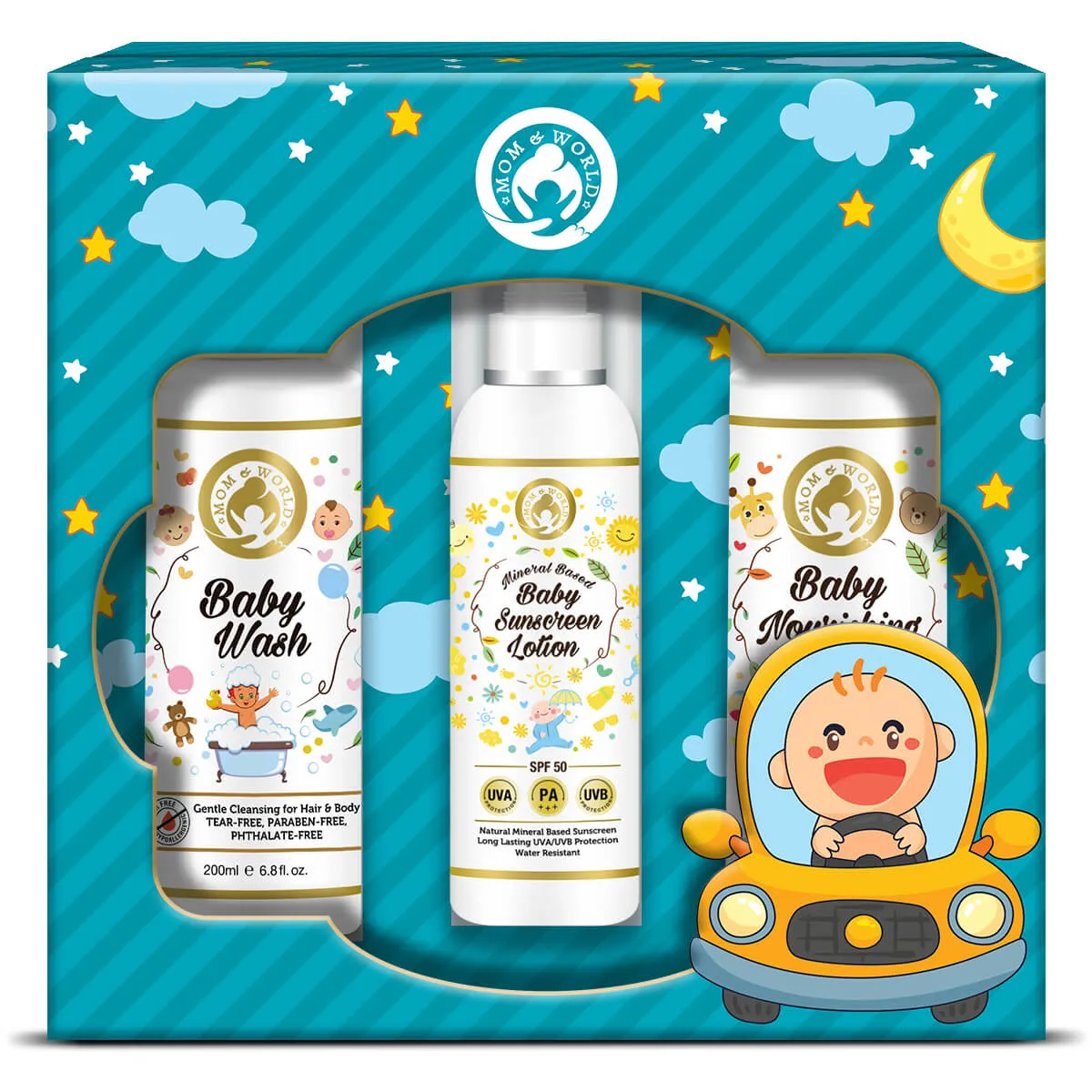 Mom & World Baby Boy Kit: Baby Wash + Baby Sunscreen Lotion + Baby Nourishing Lotion