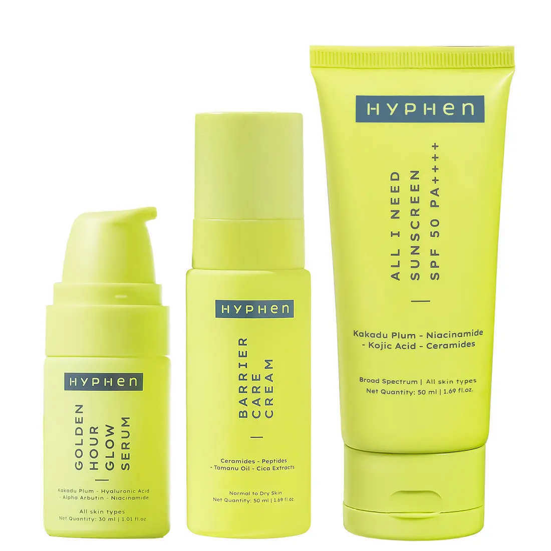 Hyphen Daily Face Care Regime for Normal & Dry Skin | Heal Skin Dryness & Dehydration | Face Serum, Face Moisturizer & Sunscreen SPF 50 Combo