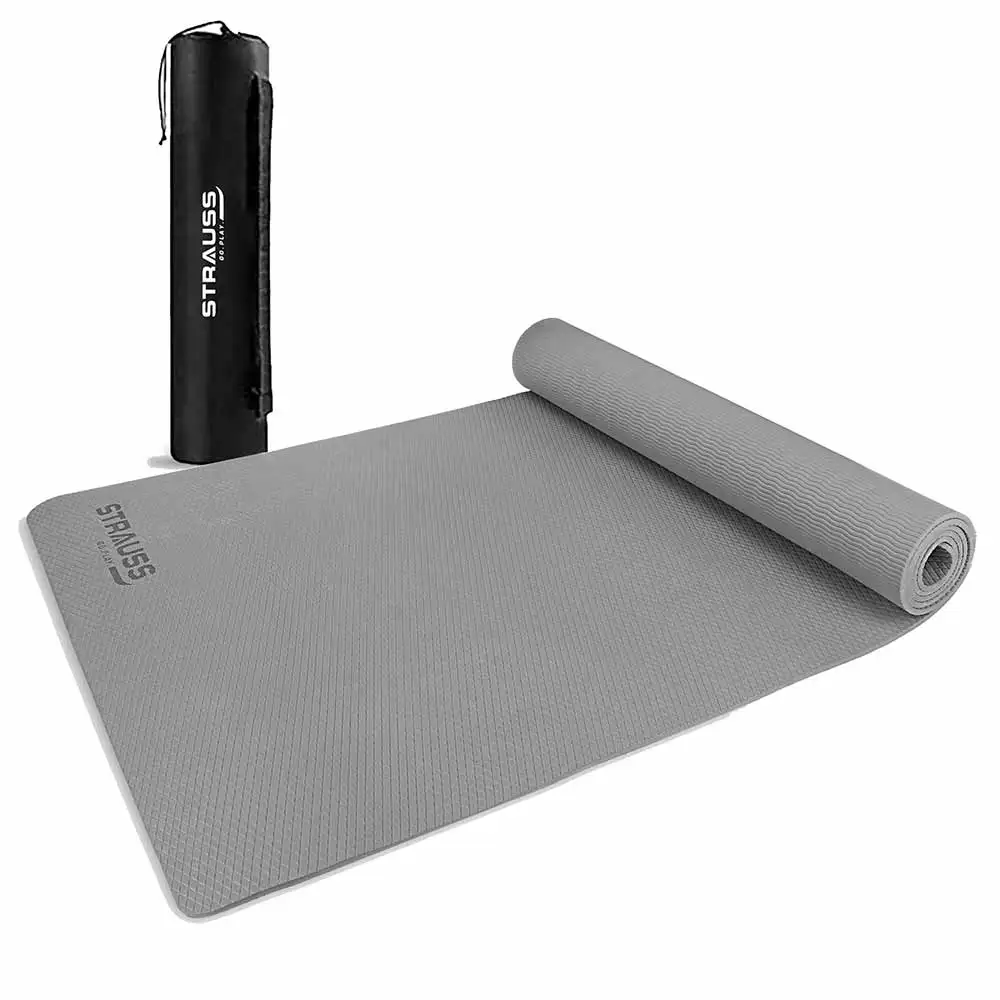 Strauss Anti Skid EVA Yoga Mat with Carry Bag,  Grey  8mm