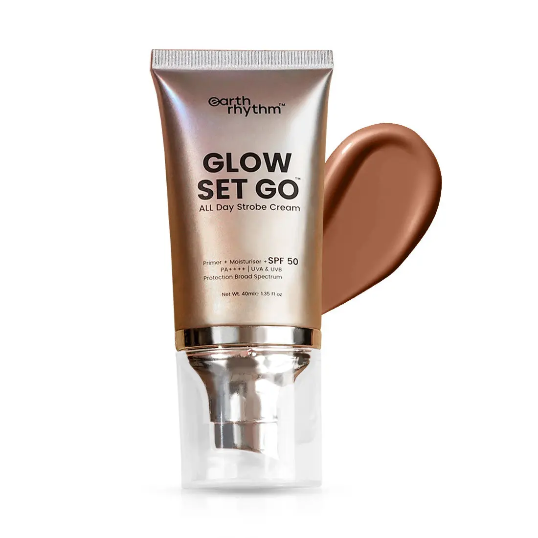 Earth Rhythm - Glow Set Go - All day Strobe Creme - SPF 50 - Bronze Age | Creates Luminous Base, Adds Radiance Post Makeup, Protects from Sun Damage | for All Skin Types | for Women - 40 ML