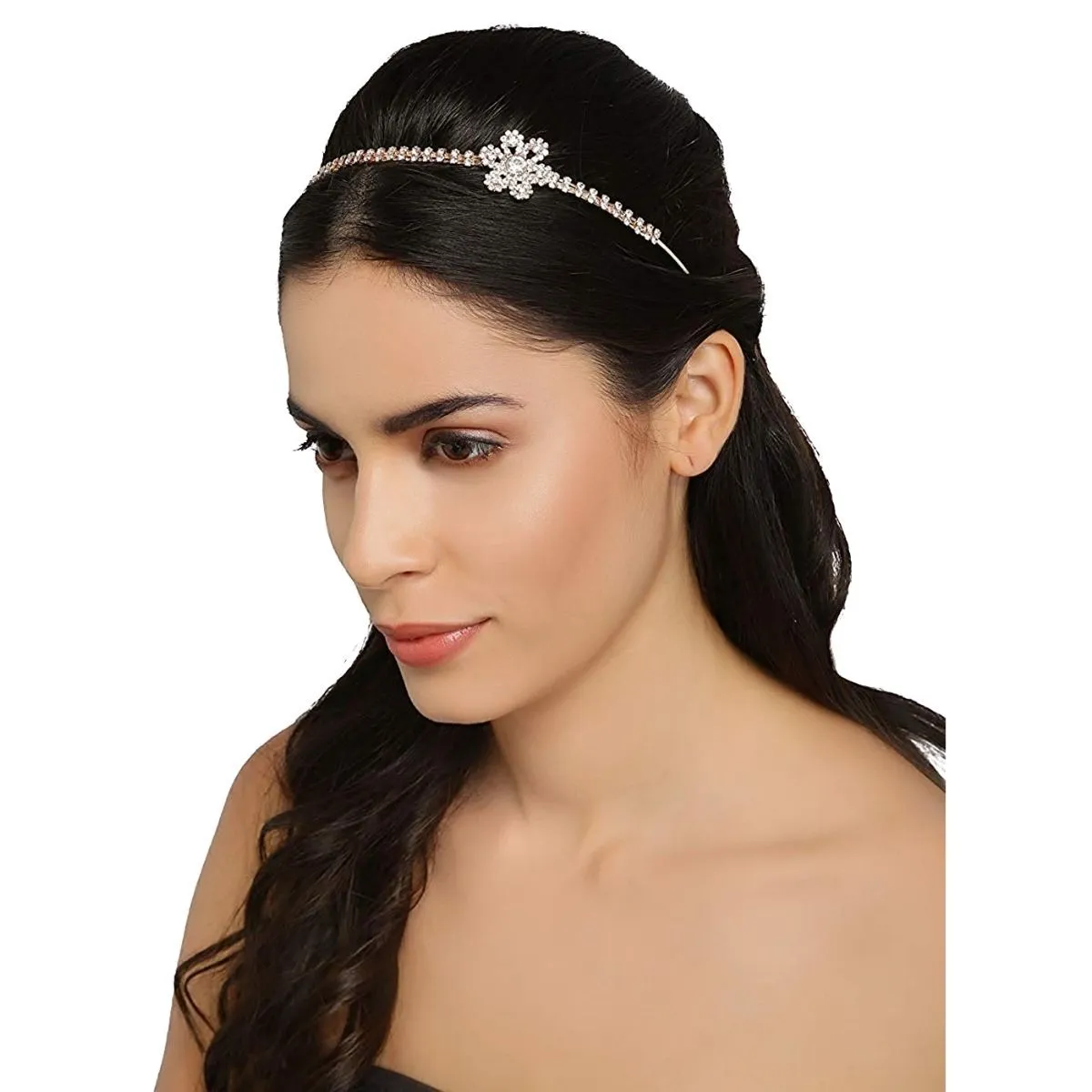 AccessHer Rhinestone Studded White Floral Hair Band (HB0417GCCLS9009GW)