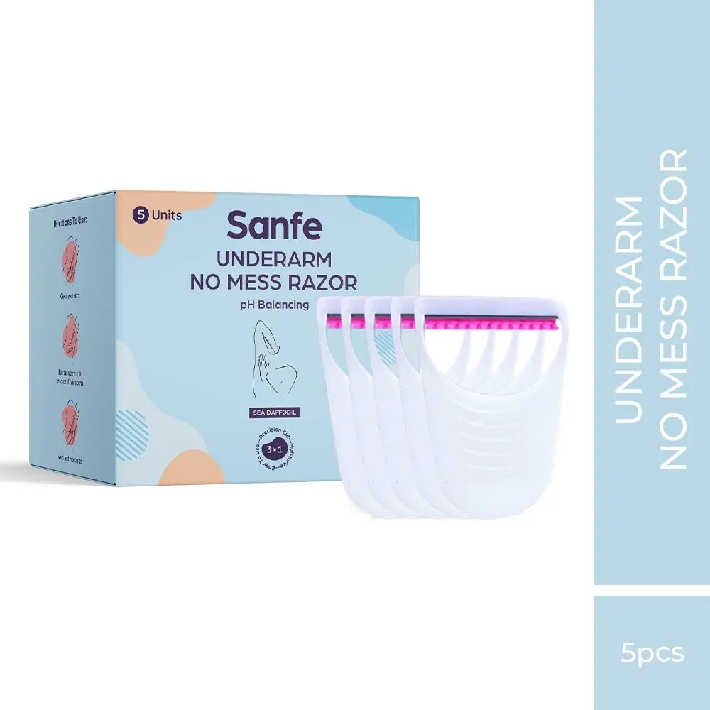 Sanfe Underarm No Mess Razor for Women's Hair Removal - Pack of 5 with Sea Daffodil | Smooth & Instant Hair Removal (Multicolor)