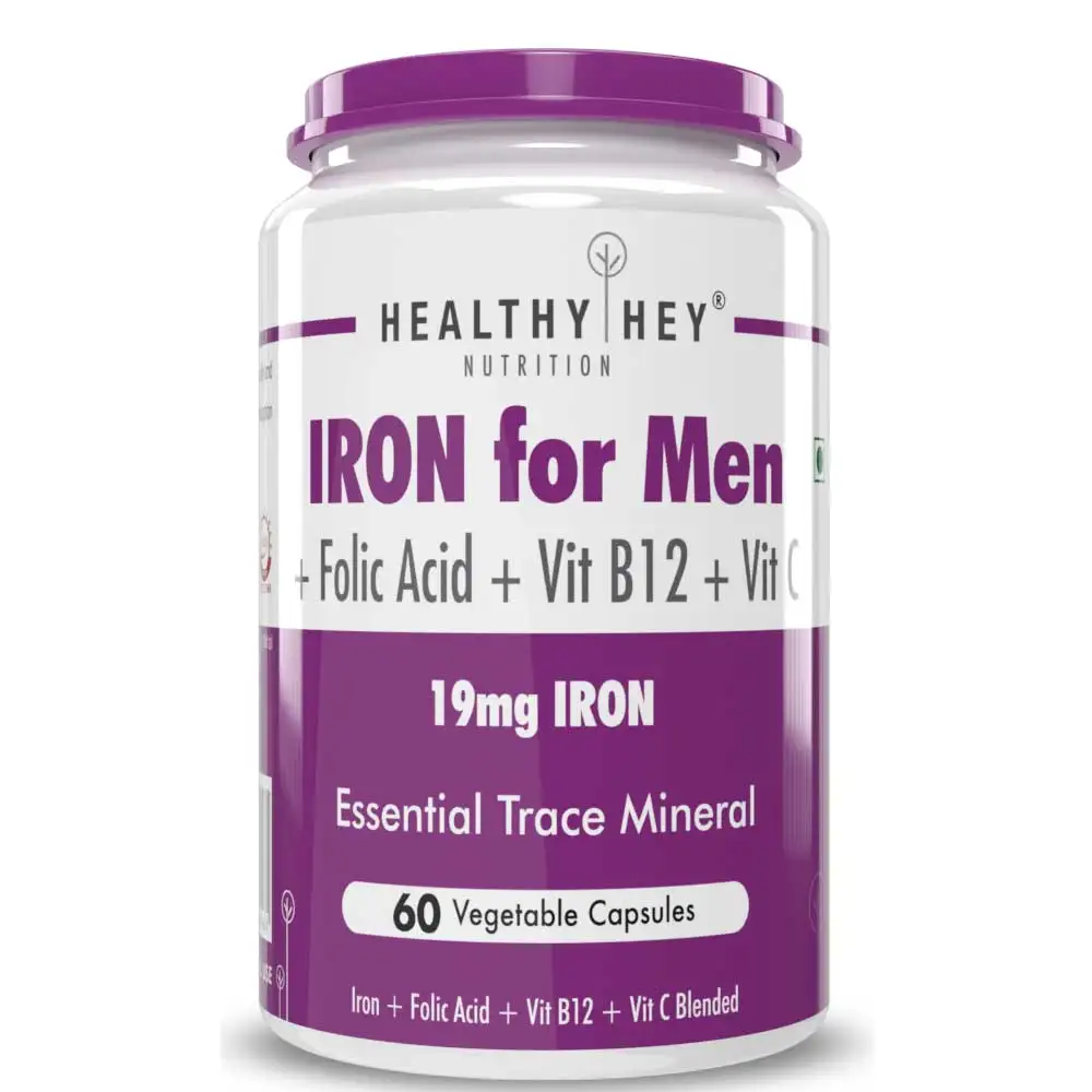 HealthyHey Nutrition Iron for Men with Vit B12 Folic Acid & Vit C,  60 capsules