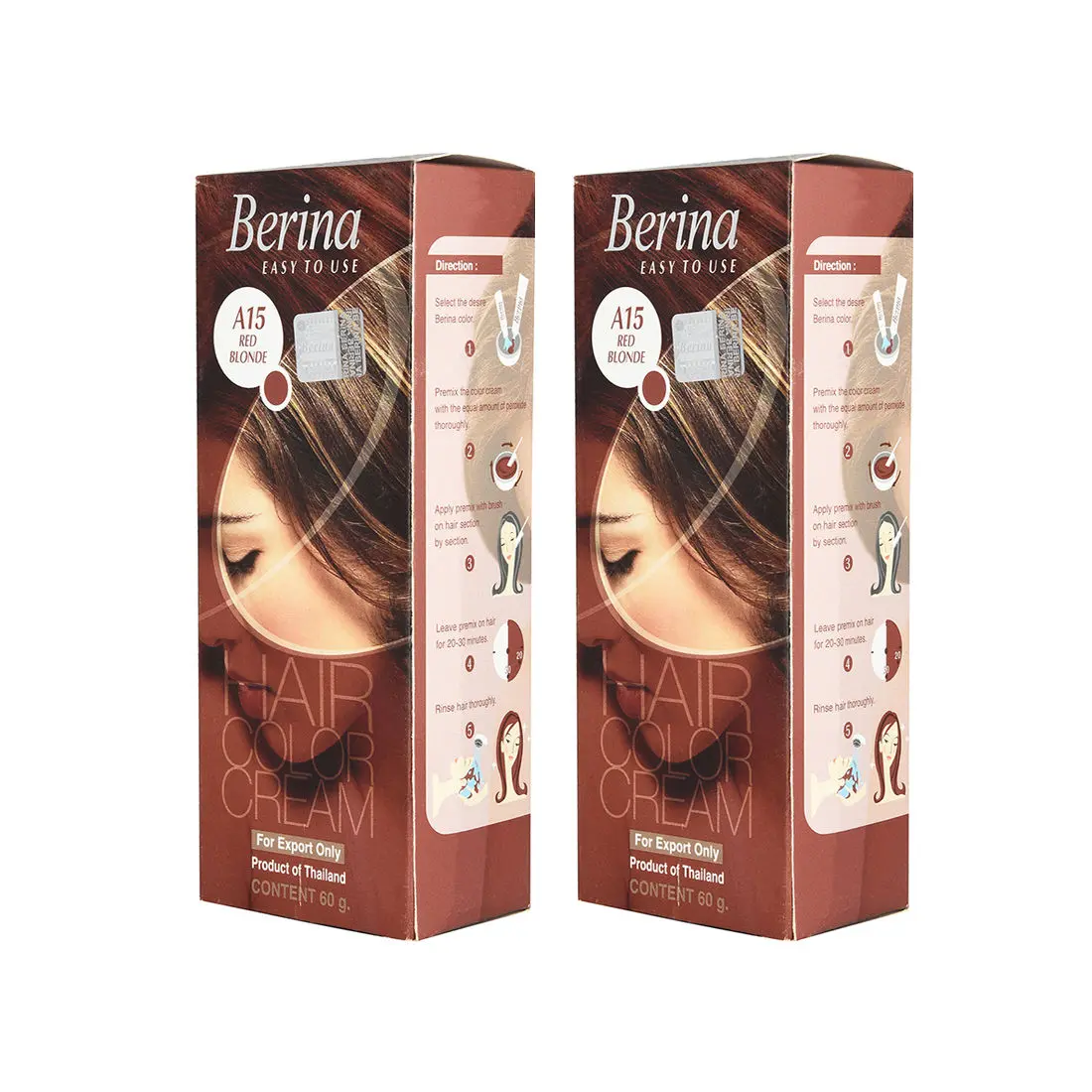 Berina A15 Red Blonde Hair Color Cream 60gm Each (Pack of 2)