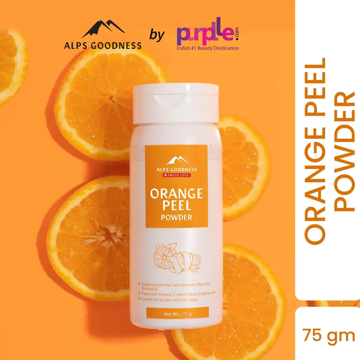 Alps Goodness Powder - Orange Peel (75 g)| 100% Natural Powder | No Chemicals, No Preservatives, No Pesticides | Can be used for Hair Mask and Face Mask | Nourishes hair follicles| Glow Face Pack| Orange Peel Face Pack