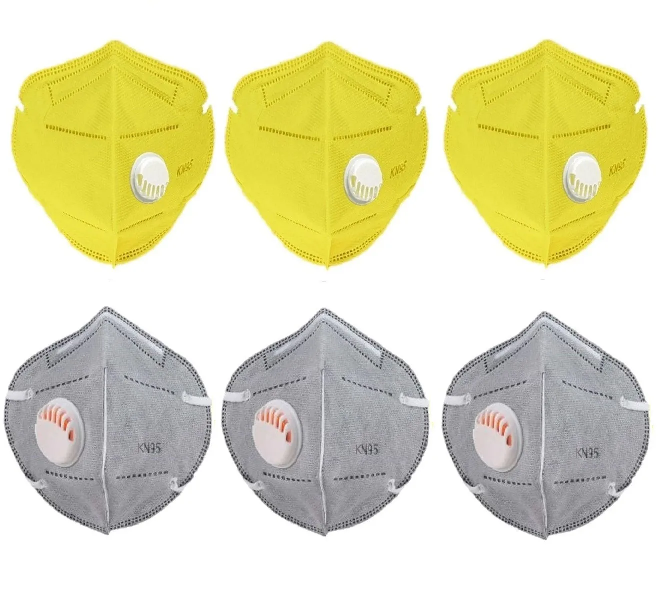 Fabula Pack Of 6 Anti-Pollution Reusable 5 Layer Mask - Yellow Grey