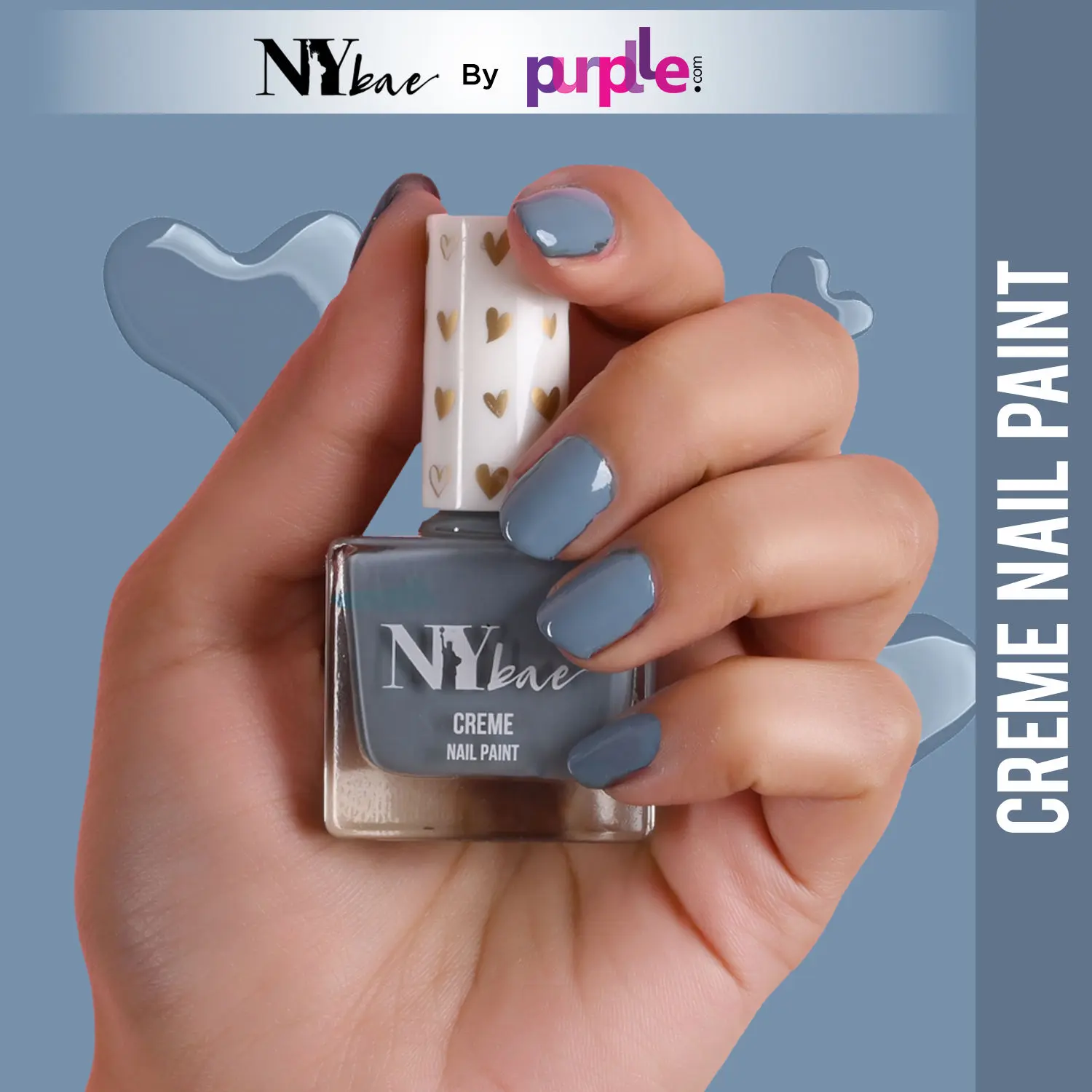 NY Bae Creme Nail Paint - Steel Grey 17 (10 ml) | Grey | Rich Pigment | Chip-proof | Full Coverage | Travel Friendly | Vegan