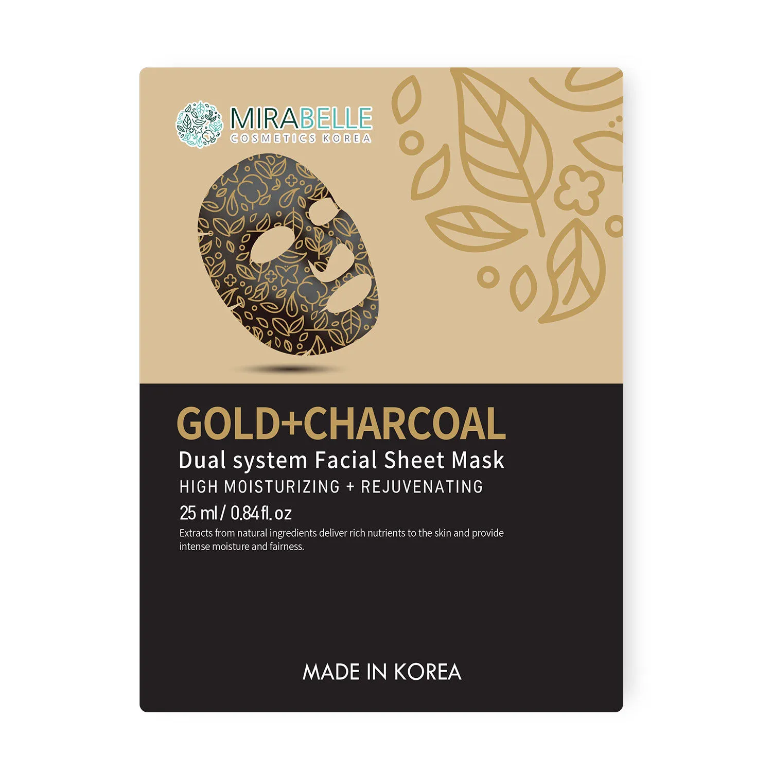 Mirabelle Gold + Charcoal Dual System Facial Sheet Mask