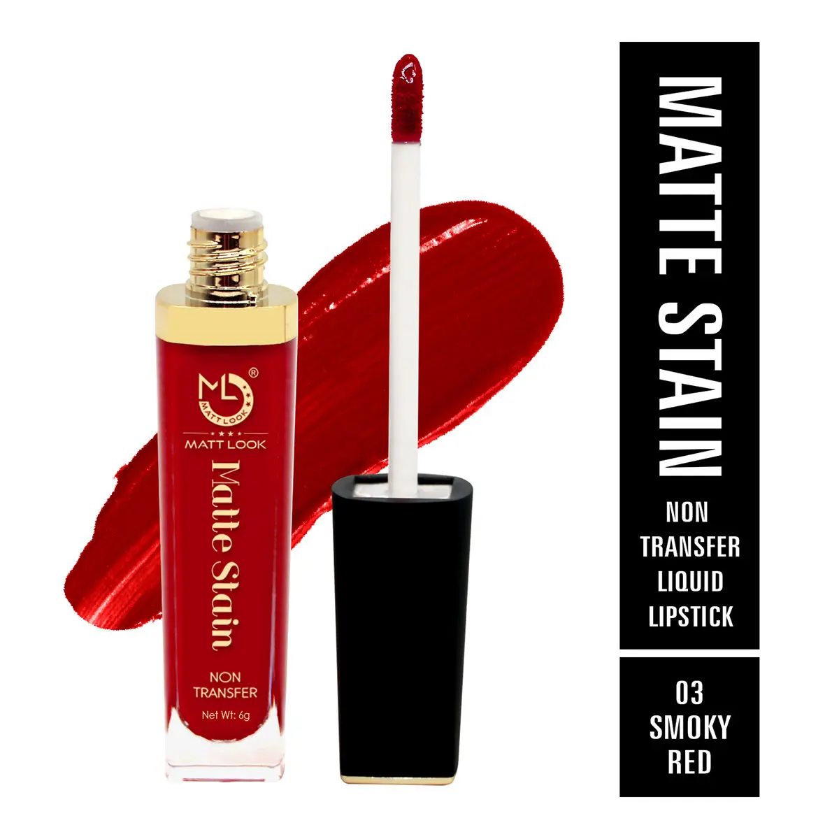 Mattlook Lip Gloss Creamy Matte Stain Lipstick, Non Transfer, Highly Pigmented Colour, Long Lasting, Waterproof, Liquid Lipstick, Smoky Red (6gm)