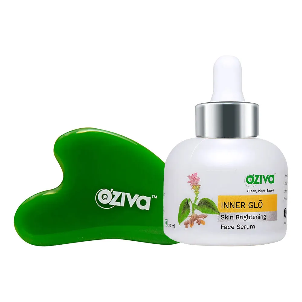 Oziva Inner Glo Skin Brightening Face Serum for Even Tone Radiance + Gua Sha