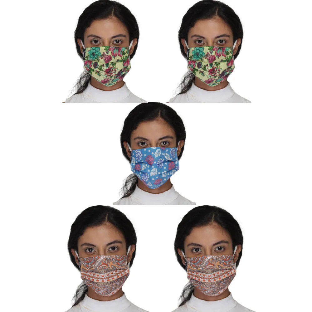 Anekaant Pack Of 5 Multicolor 3-Ply Reusable Cotton Printed Fabric Fashion Mask