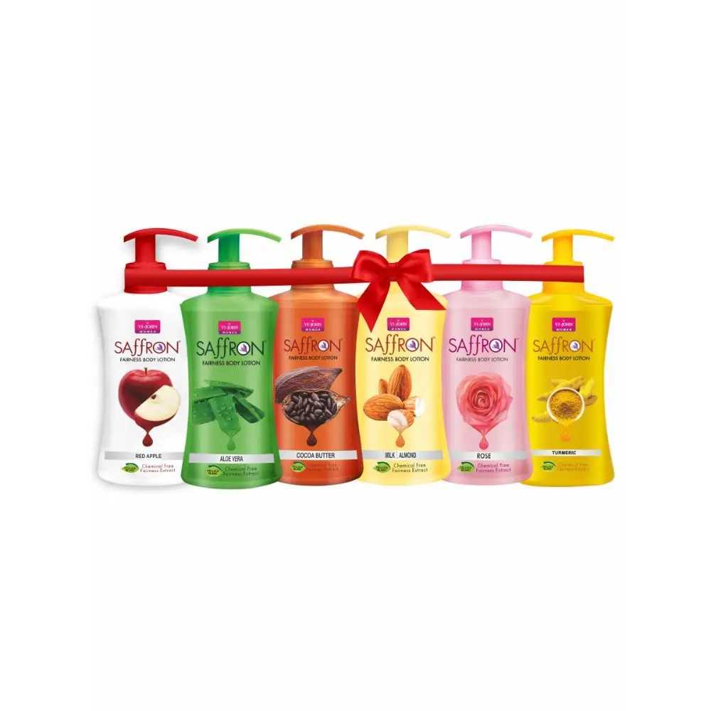 VI-JOHN Women All Skin Types Red Apple,Aloevera,Cocoa Butter,Milk Almond,Rose & Turmeric Fairness Body Lotion 250ml Each For Women ((Pack of 6))