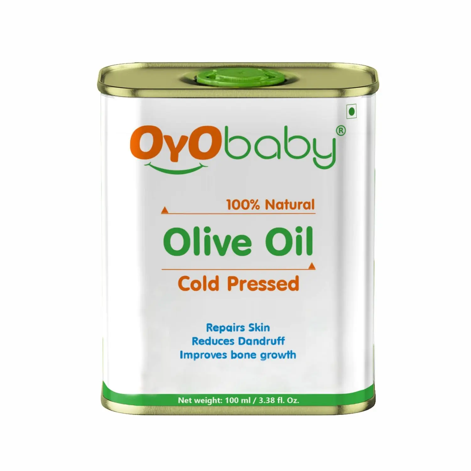 Oyo Baby Olive Oil | Repairs and Prevents Skin and hair |Cold Pressed | Reduces Dandruff | Durable Tin Packaging -100 ml