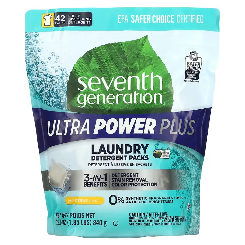 Laundry Detergent Packs, Ultra Power Plus, Fresh Citrus, 42 Packs, 29.6 oz (840 g)