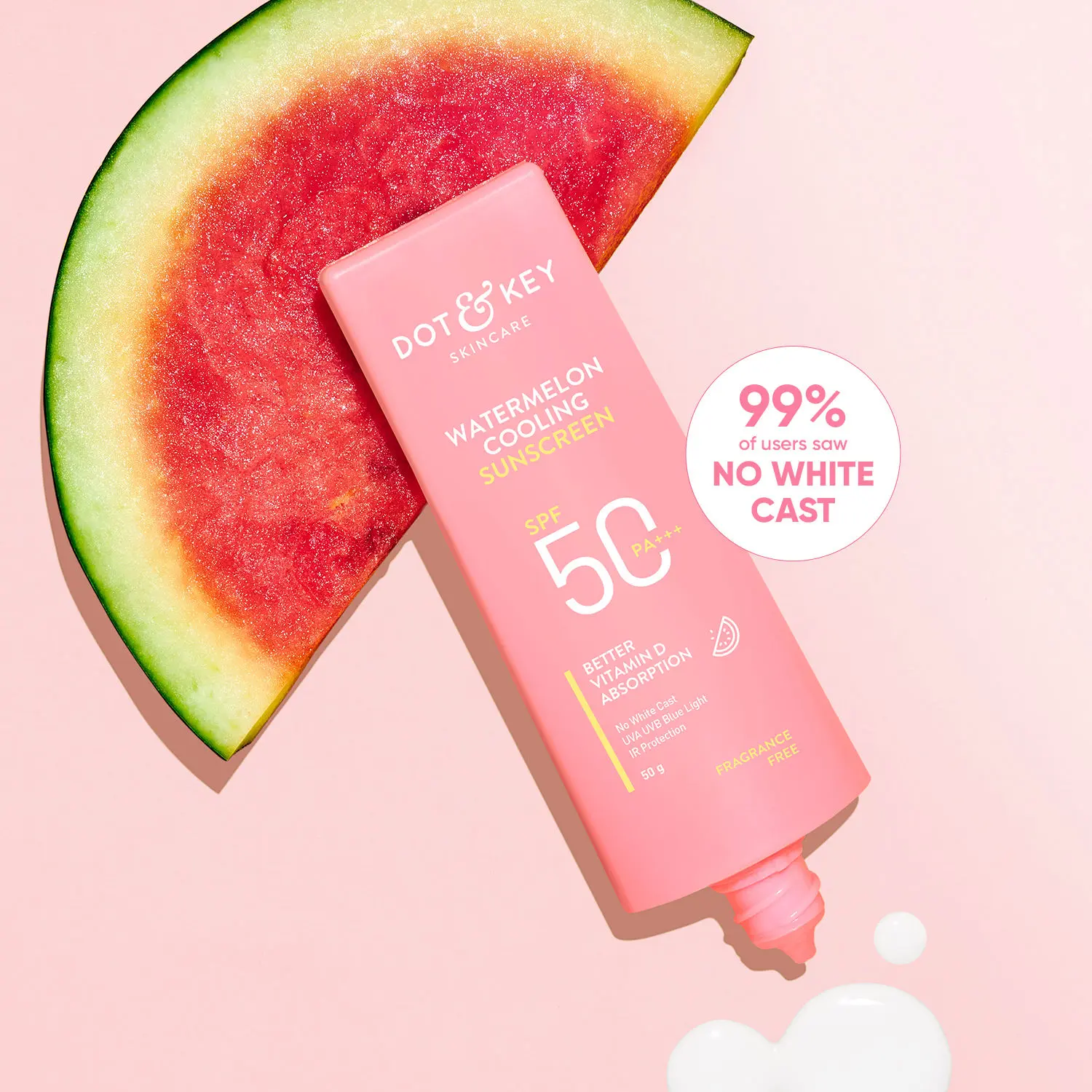 Dot & Key Watermelon Cooling Sunscreen SPF 50 PA+++ for Moisturized Skin, No White Cast, Boosts Vitamin D Absorption & Quick Absorbing - 50g