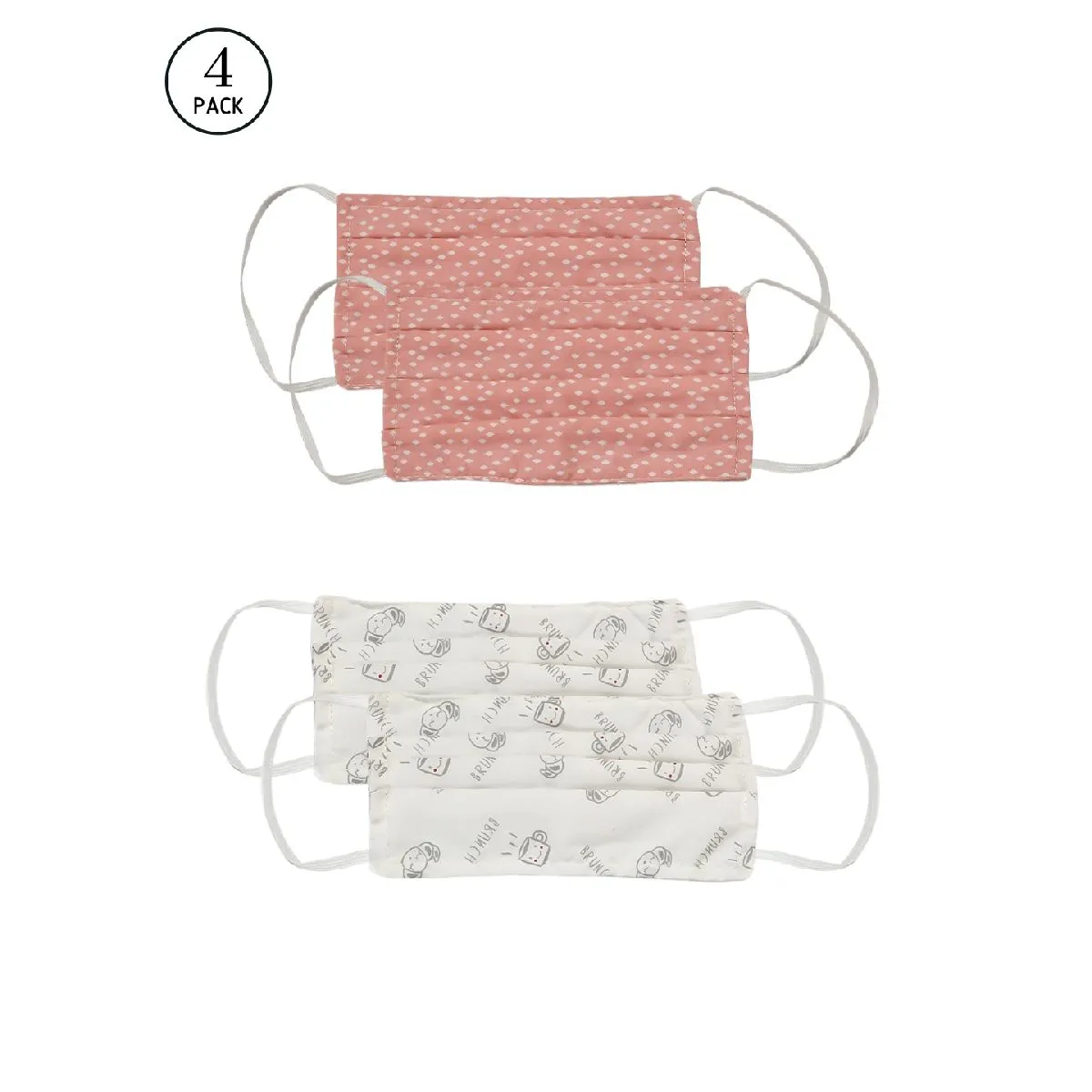 Bellofox Alice And Brunch 3-layer 3-ply Reusable & Washable Cotton Face Mask (set Of 4)