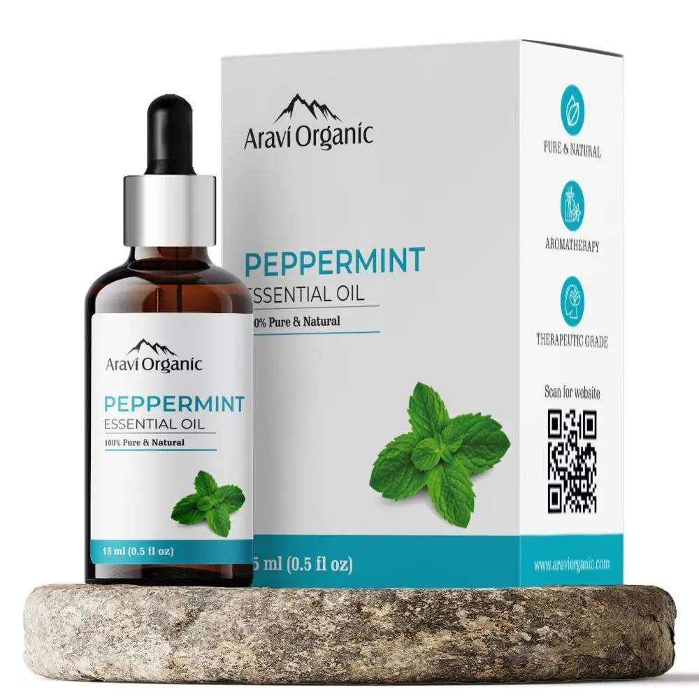 Aravi Organic Best Peppermint Oil -15 ml | Aromatherapy Peppermint Essential Oil for Diffuser, Burner, Topical, Useful for Hair Growth, Skin, Home Office, Indoor, Mentha Piperita, Mint Scent, Mint Oil