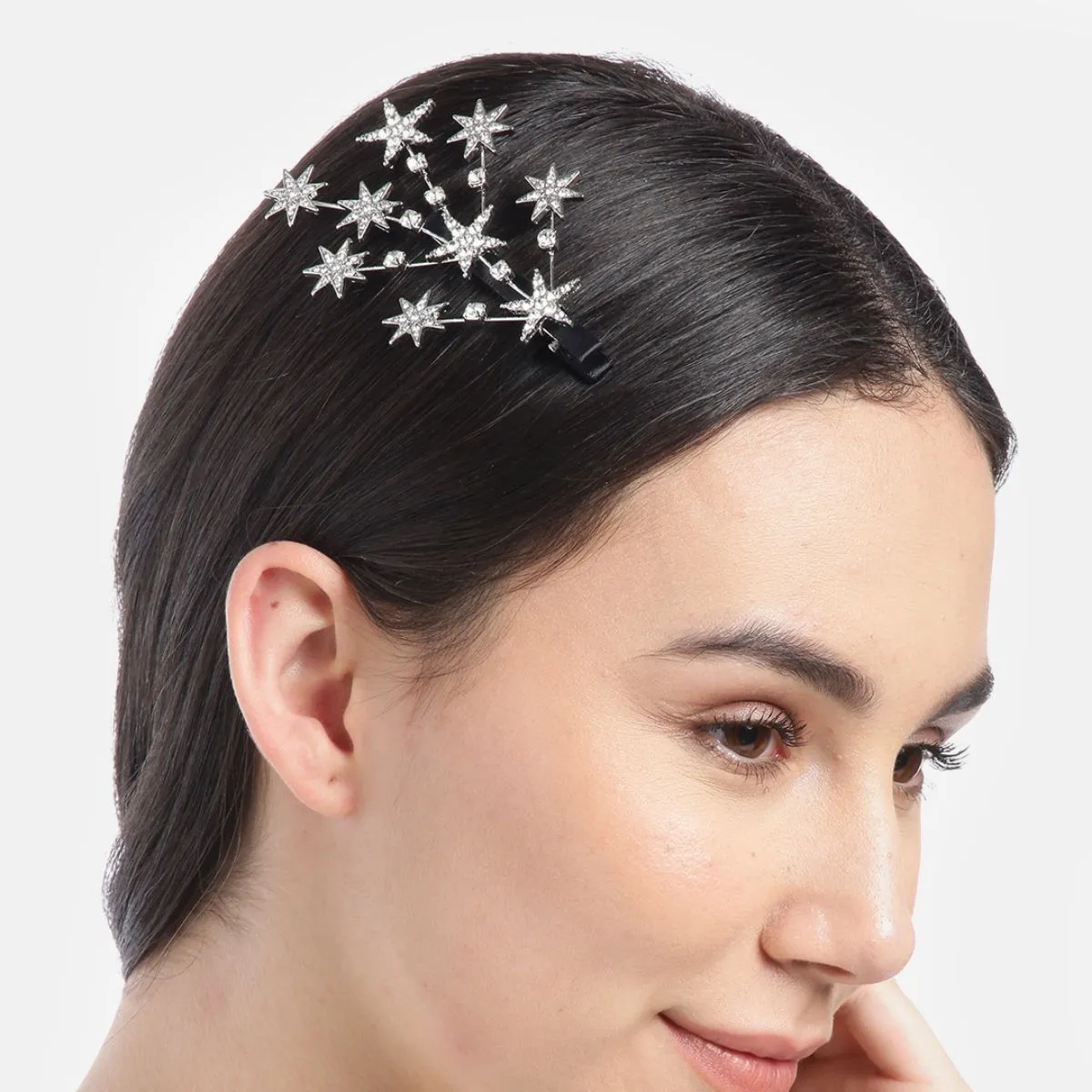 Blueberry Silver Plated Star Shape Crystal Embellished Alligator Hair Clip