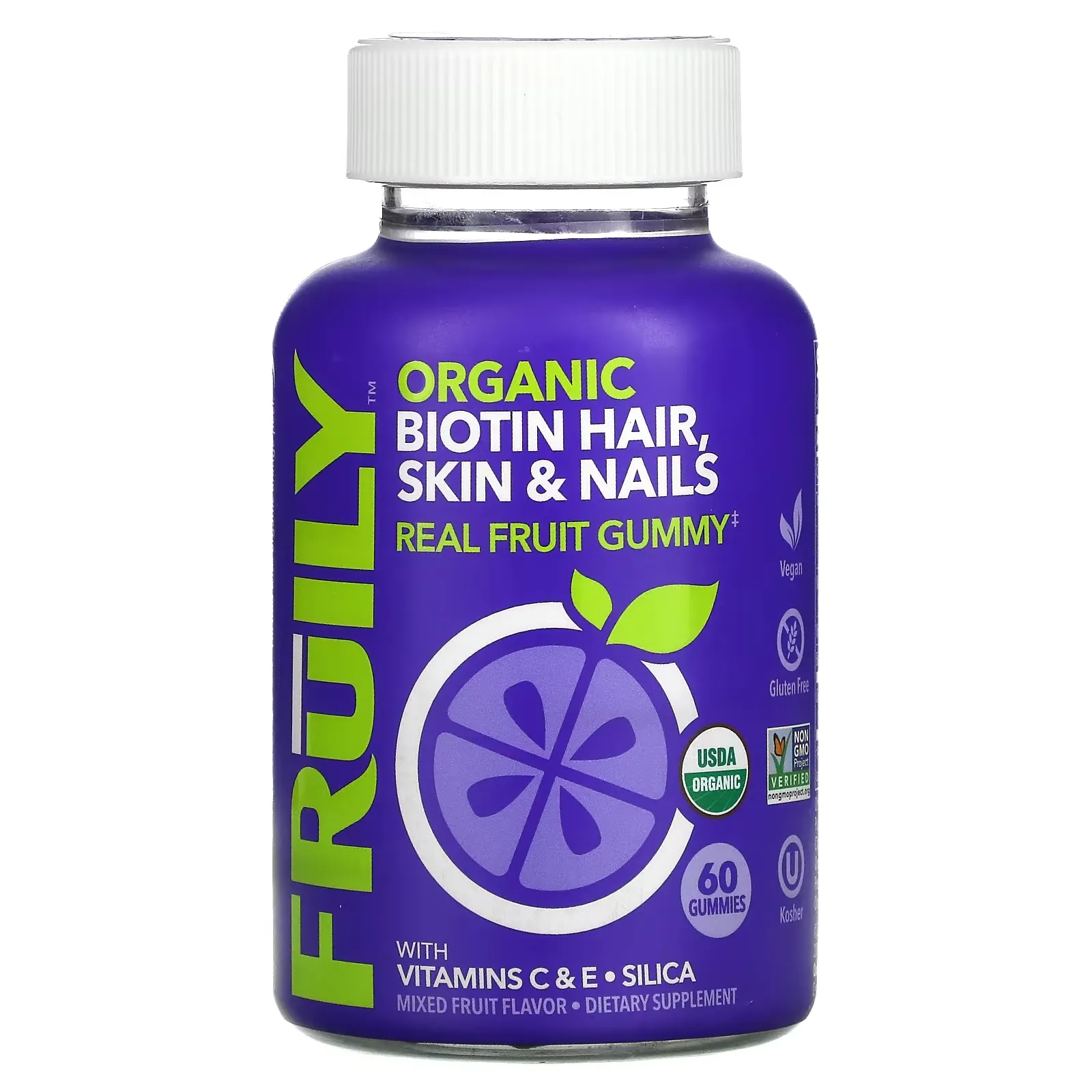 Organic Biotin Hair, Skin & Nails with Vitamins C & E, Silica, Mixed Fruit, 60 Gummies