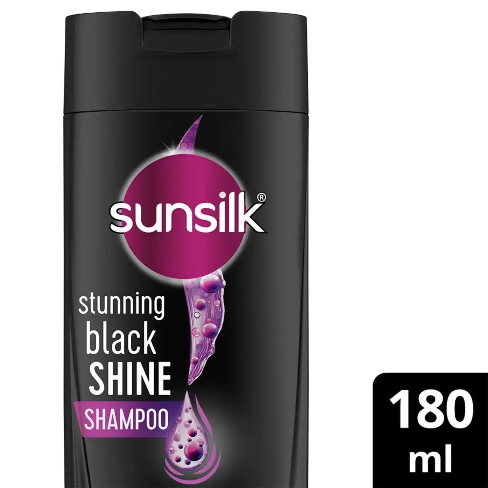 Sunsilk Stunning Black Shine Shampoo, With Amla+Oil, Pearl Protein & Vitamin E For Long Lasting Shine, 180 ml