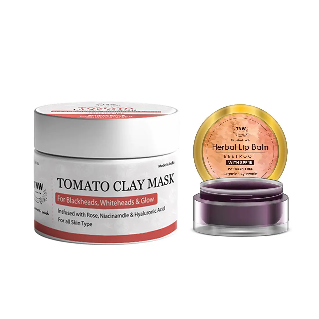 Combo of 2- Tomato Clay Mask 50gm + Beetroot Lip Balm 5gm