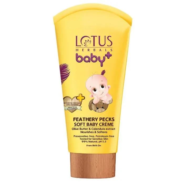 Lotus Herbals Baby+ Feathery Pecks Soft Baby Cream | pH Balanced | Preservative Free | Chemical Free | 100g