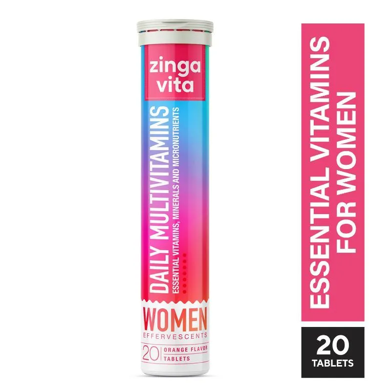 Zingavita Daily Multivitamins Effervescent Tablets For Healthy Hair, Skin & Nails - Orange Flavour