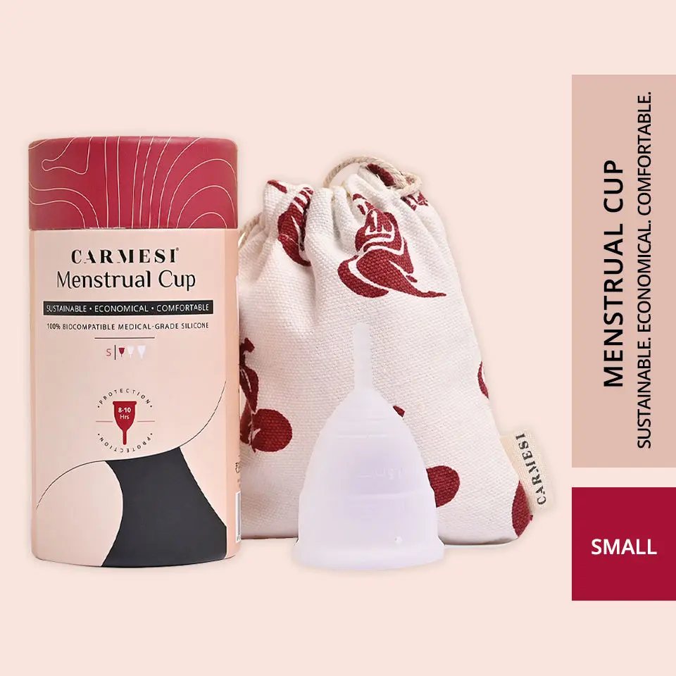 Carmesi Menstrual Cup for Women | Small Size - With Free Pouch | Rash-Free, Itch-Free, Odour-Free | 8-10 hours of Leaks-Free Comfort | 100% Biocompatible Medical-Grade Silicone Cups