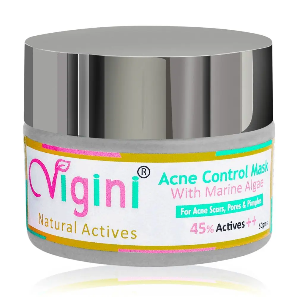 Vgini 45% Actives Marine Algae Anti Acne Clay Face Pack Mask Pimple Removal Prone Bumpy Skin, Control Oil & Sebum Tighten Pore, Remove Blackheads, Dries Blemishes, (Salicylic Glycolic Hyaluronic) Acid Vitamin E Men Women 50g