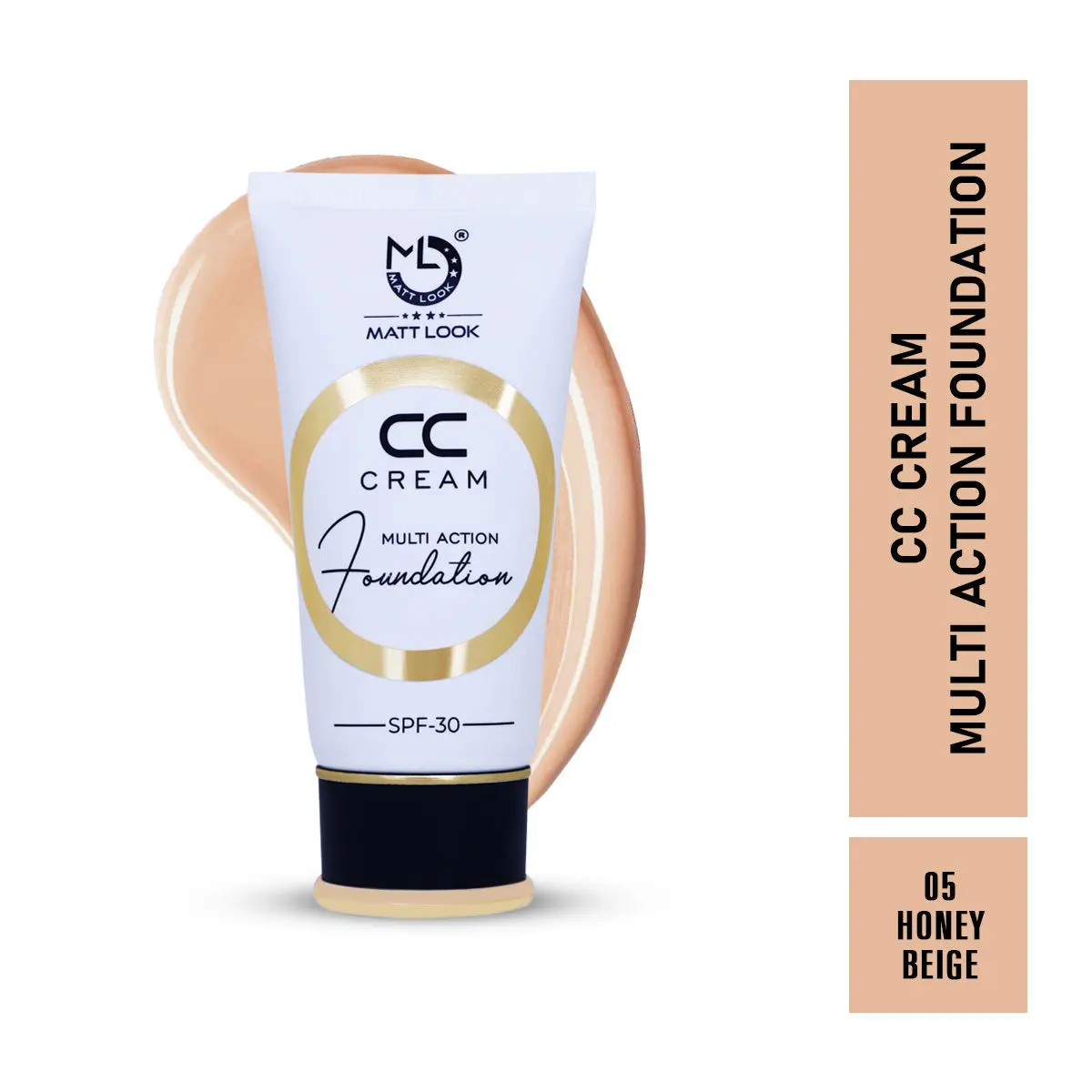 Mattlook CC Cream Multi Action Foundation- Colour Correcting Brightening Full Coverage Lightweight Even Skin Tone Natural Finish -Honey Beige (60gm)