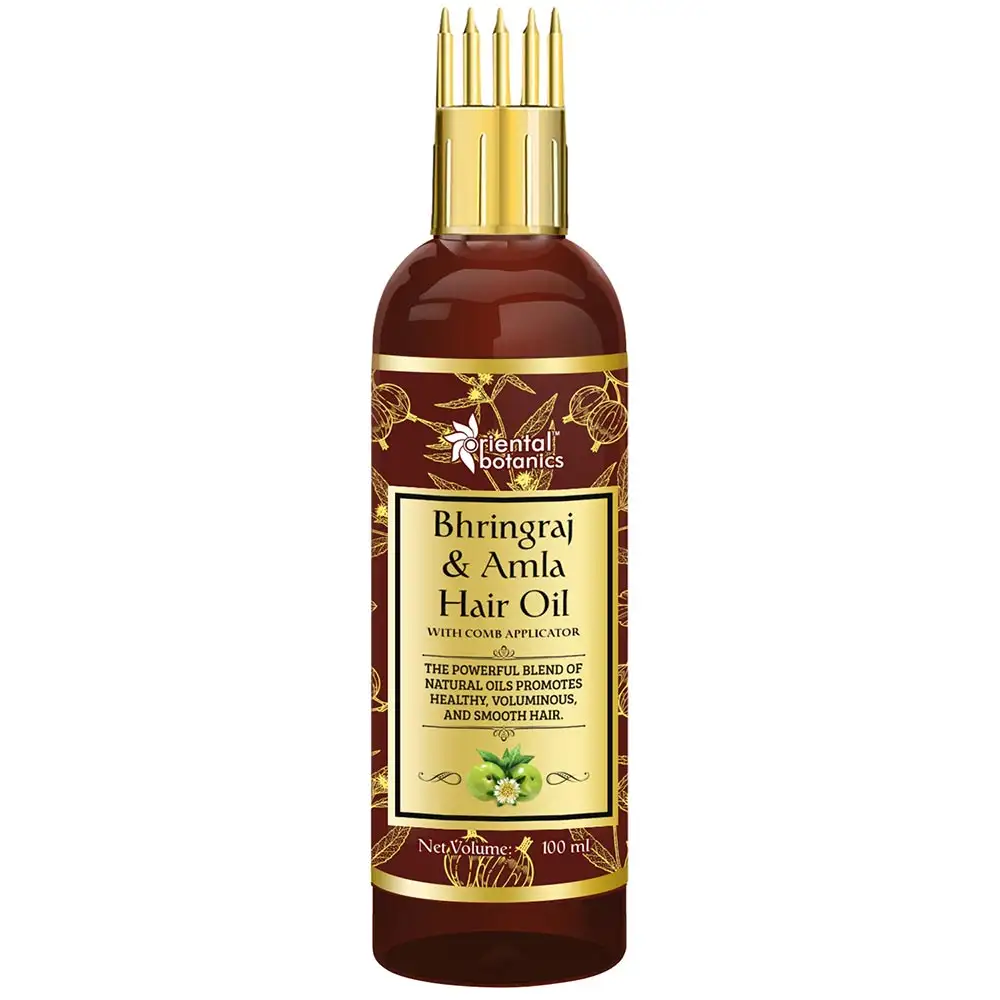 Oriental Botanics Bhringraj & Amla Hair Oil with Comb Applicator,  100 ml  Promotes Healthy, Voluminous & Smooth Hair