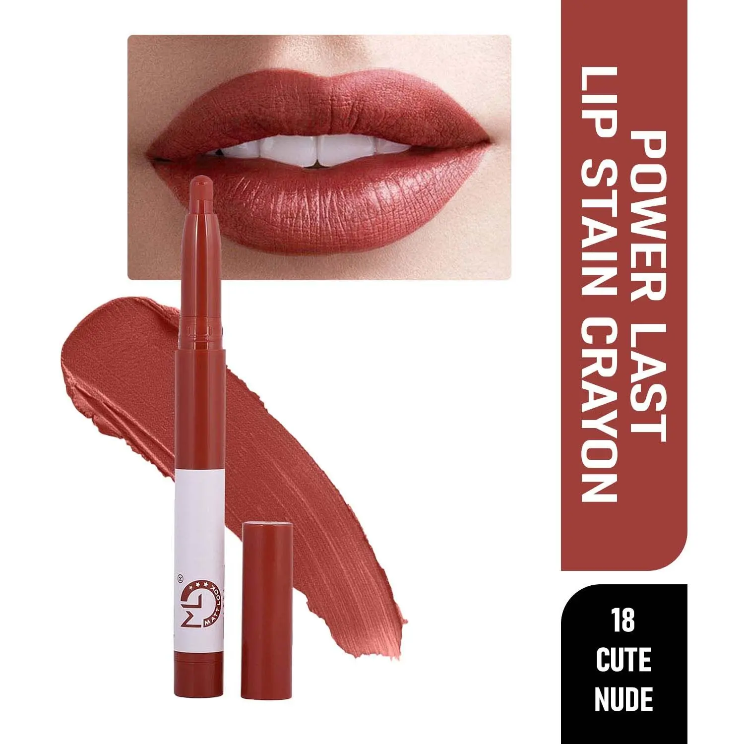 Matt look Power Last Lip Stain Crayon Lipstick, Rich Colour, Non Transfer, Mask Proof & Luxurious Creamy Matte, Cute Nude (1.3g)