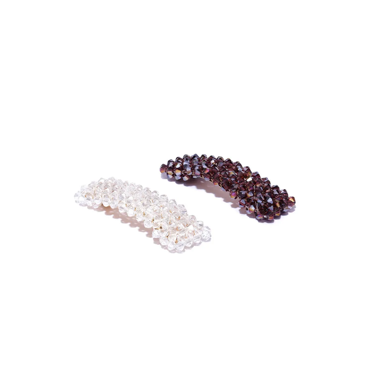 Blueberry Set Of 2 White And Maroon Crystal Beads Detailing Tic Tac Hair Clip