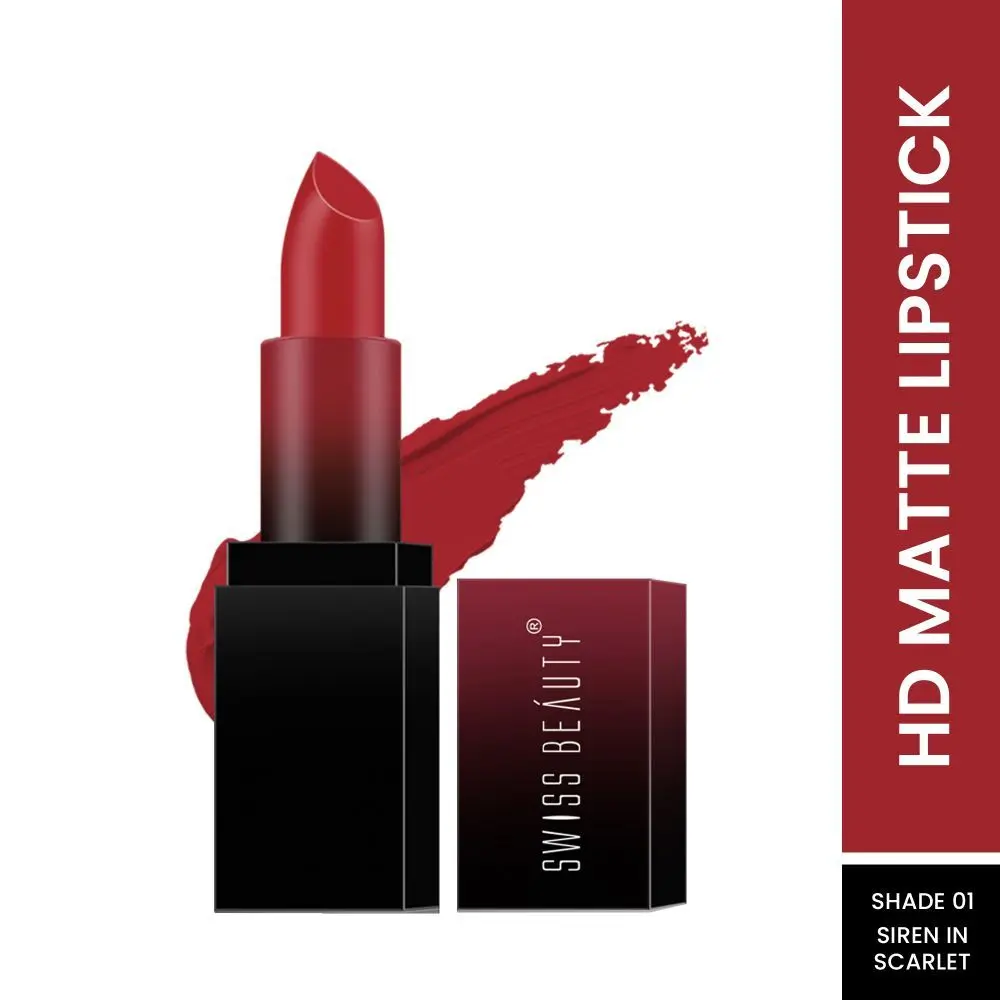 Swiss Beauty HD Matte Lipstick Siren In Scarlet 01 (3.5 g)